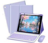 Bxomteng Keyboard Case for iPad 9.7 (6th Gen 2018 / 5th Gen 2017) / Pro 9.7 inch (2016) - 7 Colors Backlit Keyboard Cover and Mouse (Light Purple)