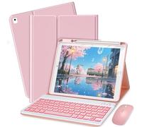 Bxomteng Keyboard Case for iPad 9.7 (6th Gen 2018 / 5th Gen 2017) / Pro 9.7 inch (2016) - 7 Colors Backlit Keyboard Cover and Mouse (Pink)