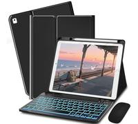 Bxomteng Keyboard Case for iPad 9.7 (6th Gen 2018 / 5th Gen 2017) / Pro 9.7 inch (2016) - 7 Colors Backlit Keyboard Cover and Mouse (Black)