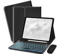 Bxomteng Keyboard Case for Samsung Galaxy Tab S6 Lite 10.4 inch - 7 Colors Backlit Keyboard Cover with S Pencil Holder and Mouse (Black)