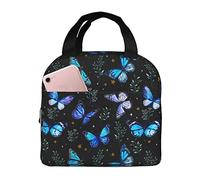 Bxplaa Butterflies Lunch Box Lunch Bag Portable Insulated Lunch Box for Women Men Cooler Tote Bag with Front Pocket for Work Picnic Travel
