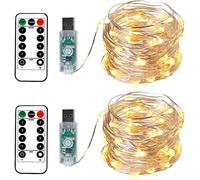 BXROIU 100LEDs Micro Fairy Lights 10 Meter Silver Wire with USB Remote Control 8 Program and Timing Dimming LED Lights for Party, Christmas, Wedding, Lighting Decoration Pack of 2 (Warm White)