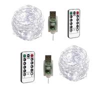 BXROIU 100LEDs Micro Fairy Lights in 10Meter Silver Wire with USB Remote Control 8 Program and Timing Dimming LED Lights for Party, Room Decoration, Christmas Pack of 2 (Cool White)