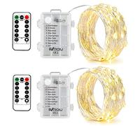 BXROIU [2 Pack Fairy Lights Battery Operated, Silver Wire Chains 8 Mode 5 Meters 50 LEDs Timer String Lights with Remote Control for Bedroom Christmas Party Wedding Decoration (Warm White)