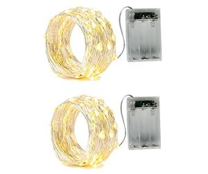 BXROIU 2 x Fairy String Lights Battery Operated, Silver Wire 2 Mode Chains 2 Meter 20 LEDs Fairy String Lights for Bedroom Christmas Party Wedding Decoration Warm White (Warm White, 2 Meter)