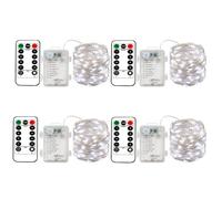 BXROIU 4 x Fairy String Lights Battery Operated, Silver Wire 8 Mode Chains 5Meter 50 LEDs Firefly String Lights with Remote Control for Bedroom Christmas Party Wedding Decoration (Cool White)