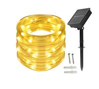 BXROIU Solar Rope Lights 100 LEDs String Lights Starry Fairy Lights,33 ft/10meter Waterproof Outdoor Tube for Patio, Garden, Party (Warm White)