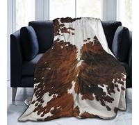 Bxuoe Brown Cow Print Flannel Throw Blanket 80'x60', Lightweight, Animal Print, Camping, Soft, Warm, Fashionable, Versatile, Gift for All Seasons
