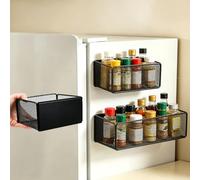 BXUUXA Set of 2 Magnetic Shelves, Spice Rack, Fridge Magnetic Shelf, No Drilling, 26 cm and 15 cm, Made of Iron Magnetic Basket, Strong Magnetic Adhesion, Kitchen Organiser for Microwave, Washing