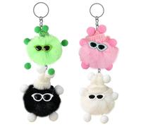 BXZGLHF Pom Pom Keyring Set,4 PCS small Coal plush Keychain Cute Cartoon Briquette doll Pendant Imitation Otter Rabbit Fur Elf Ball Doll Soft Fluffy Keyring PomPom Charm Hanging for Girls Women