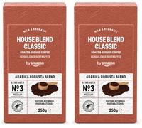 by Amazon House Blend Classic Arabica Robusta Blend Ground Coffee, Strength No. 3 - Medium, 250g (Pack of 2)