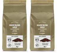 by Amazon House Blend Gold Coffee Beans 100% Arabica Strength 3 Medium Roasted Coffee Beans, 1kg (Pack of 2)