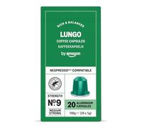 by Amazon Lungo Aluminium Coffee Capsules Compatible with Nespresso, Medium Roast, 20 Count - Rainforest Alliance Certified