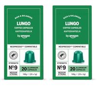 by Amazon Lungo Aluminium Coffee Capsules Compatible with Nespresso, Medium Roast, 20 Count - Rainforest Alliance Certified (Pack of 2)