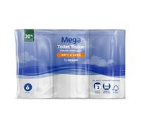 By Amazon Mega Toilet Roll, 2-Ply, Soft and Long, 6 Rolls (1 Pack of 6), 330 Sheets per Roll - Extra Long Roll, Lasts Longer