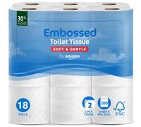 by Amazon Toilet Roll, 2-Ply Embossed, Soft and Gentle, 18 Rolls (Pack of 1), 200 Sheets per Roll, FSC Certified