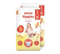 By Amazon Ultra Dry Nappies - Size 1 (2-5 kg) - With Channels - 96 Units (2 packs x 48) (Previously a Mama Bear Brand, Same Product)