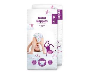 By Amazon Ultra Dry Nappies - Size 6 (15+ kg) - With channels- 140 Units (2 packs x 70) (Previously a Mama Bear Brand, Same Product)