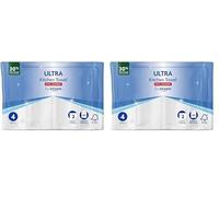 by Amazon Ultra Kitchen Roll, Extra Absorbent, 4 Rolls (Pack of 2), 45 Sheets per Roll, Wring and Reuse, FSC Certified