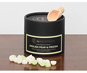 by Bay Interiors Eco Soy Scoopable Wax Melts Highly Scented Vegan No Plastic 120g (English Pear & Freesia) with Natural Wooden Scoop 15% Fragrance Oil Gifting Idea