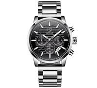 by BENYAR BENYAR Quartz Chronograph Waterproof Watches Business and Sport Design Leather Band Strap Wrist Watch for Men, Steel Black, Fashion Luxurious Watches