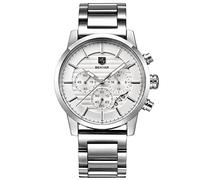 BY BENYAR BENYAR Quartz Chronograph Waterproof Watches Business and Sport Design Leather Band Strap Wrist Watch for Men, steel white, fashion luxurious watches