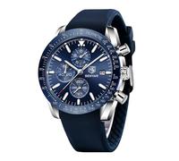 BY BENYAR Men's Analogue Chronograph Quartz Watch 30M Waterproof Luminous Date Display Casual Watch Sport Leather Watch, Silver Blue