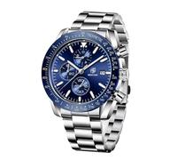 BY BENYAR Men's Analogue Chronograph Quartz Watch 30M Waterproof Luminous Date Display Casual Watch Sport Leather Watch, Blue
