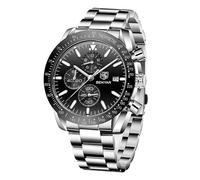 BY BENYAR Men's Analogue Chronograph Quartz Watch 30M Waterproof Luminous Date Display Casual Watch Sport Leather Watch, Black