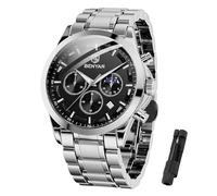 BY BENYAR Men's Watch UK Wristwatches for Men Easy-to-Read Watches Men Luxury Waterproof for Swimming Chronograph Sliver/Gold/Blue/Black Leather/Stainless Birthday/Christmas/Fathers Day Gift