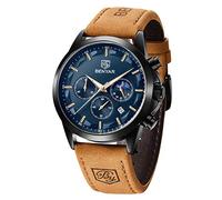 BY BENYAR Mens Watches Analog Quartz Chronograph Business Work Sport Casual Fashion Brown Leather Band Dress Men's Wrist Watches Waterproof Luminous Watch Elegant Gifts for Men