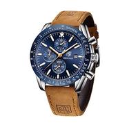 BY BENYAR Mens Watches Analog Quartz Chronograph Waterproof Luminous Watch for Men Business Work Sport Casual Brown Leather Band Dress Men's Wrist Watches Elegant Gifts for Men