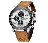 BY BENYAR Mens Watches Analog Quartz Chronograph Waterproof Luminous Watch for Men Business Work Sport Casual Brown Leather Band Dress Men's Wrist Watches Elegant Gifts for Men