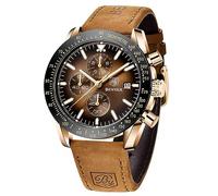 BY BENYAR Mens Watches Analog Quartz Chronograph Waterproof Luminous Watch for Men Business Work Sport Casual Brown Leather Band Dress Men's Wrist Watches Elegant Gifts for Men