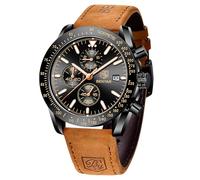 BY BENYAR Mens Watches Analog Quartz Chronograph Waterproof Luminous Watch for Men Business Work Sport Casual Brown Leather Band Dress Men's Wrist Watches Elegant Gifts for Men