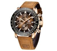 BY BENYAR Mens Watches Analog Quartz Chronograph Waterproof Luminous Watch for Men Business Work Sport Casual Fashion Brown Leather Band Dress Men's Wrist Watches Elegant Gifts for Men