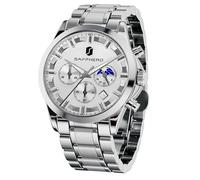 BY BENYAR Mens Watches Analog Quartz Chronograph Waterproof Wrist Watches for Men Fashion Business Work Casual Sport Designer Dress Watch with Calendar Elegant Gifts for Men, silvery strap/white face