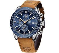 BY BENYAR Watch for Men Men's Watch Chronograph Analogue Quartz Waterproof Business Black Dial Wrist Watch with Leather Strap Gift for Men