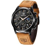 BY BENYAR Watches for Men Chronograph Waterproof Men's Wrist Watches Business Work Casual Sport Fashion Brown Leather Mens Dress Watch Unique Elegant Gifts for Men