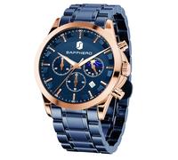 BY BENYAR Watches Men's Chronograph Analogue Quartz Waterproof Watch Men's Fashion Casual Business Men's Watch with Calendar Leather Strap / Stainless Steel Strap Watch Gift for Men, Gold Blue/Blue
