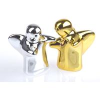 by-Bers Frog Hug Also as Cow, Mouse, Animals, Elephant Salt Shaker, Angel, Salt and Pepper Shaker Set as a Gift, Made of Ceramic (Angel_goldsilver)