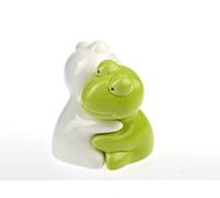 by-Bers Frog Hugging Also as Cow, Mouse, Animals, Elephant Salt and Pepper Shaker Set, Ceramic (S+P_Frog_Light Green-White)