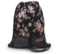 By Bers LEON Gym Bag with Inner Pockets Zip Backpack Pouch Bag Women Men & Teenagers Gym Bag Draw String, Rose Black, 40cm hoch