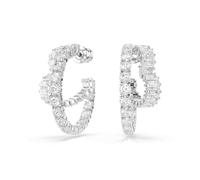 Matrix hoop earrings, Mixed cuts, Heart, White, Rhodium plated
