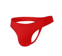 BY.ECG Men's Soft Cotton Thong Classic Y-type Low Rise Pouch Supporting, Red, XL