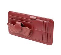 By Generic Leather Car Sun Visor Organizer, Multi-Pocket Automotive Document Holder and Sunglasses Storage Bag, Wear-Resistant Interior Accessory, 32x16cm, Fits Most Vehicles Red