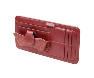 By Generic Leather Car Sun Visor Organizer, Multi-Pocket Automotive Document Holder and Sunglasses Storage Bag, Wear-Resistant Interior Accessory, 32x16cm, Fits Most Vehicles Red
