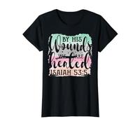 By His Wounds We are Healed Isaiah 53:5 Christian Value Graphic T-Shirt, Women, Black, S