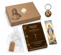 By L.T Christian Gift Set | Psalms & Prayers Book + White Rosary + Jesus Keychain + Bookmark | Baptism, Communion, Confirmation, Christmas, Bereavement | Deluxe Edition