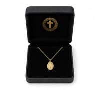 By L.T Gold-Tone Jesus Christ Cross Medallion Necklace - Oval Stainless Steel Religious Pendant - Adjustable 45-50 cm Chain - Gift Box Included